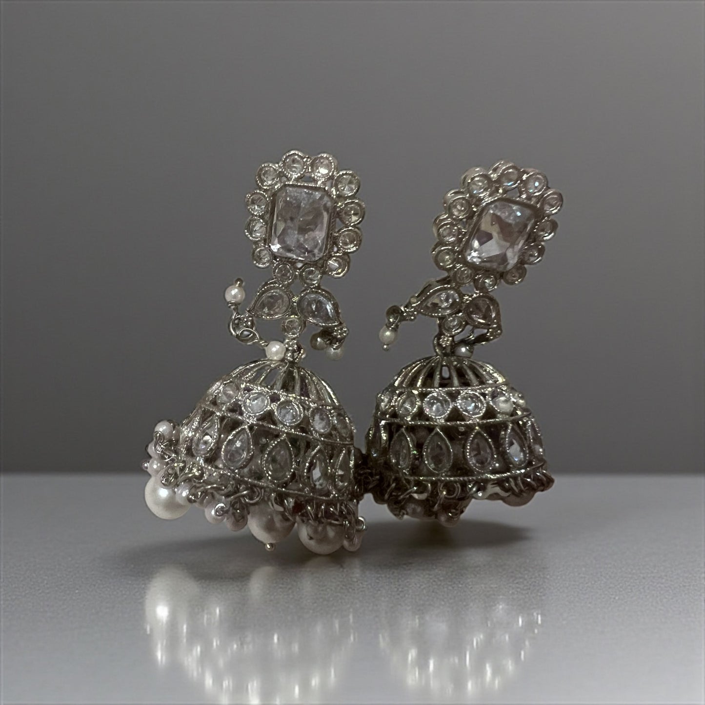 Luxury Indian-Style Silver Jhumka Set – Elegant & Timeless