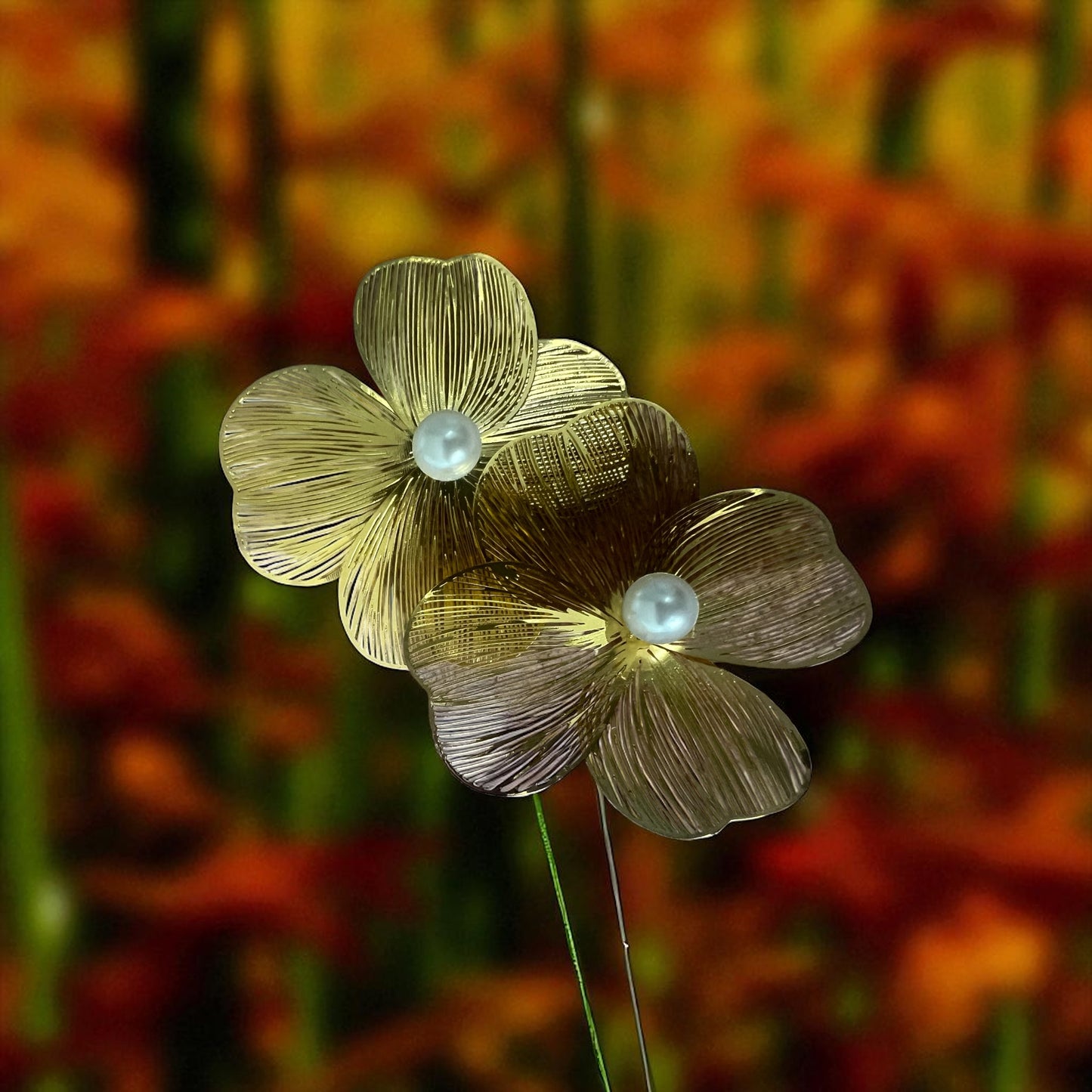 Flower-shaped drop earrings with a stud base