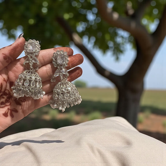 Luxury Indian-Style Silver Jhumka Set – Elegant & Timeless