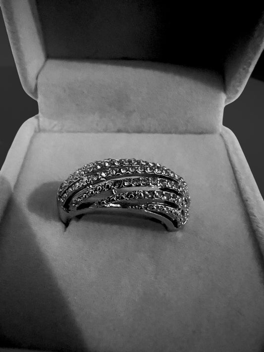 Stylish Silver-Plated Ring with Sparkling Stones